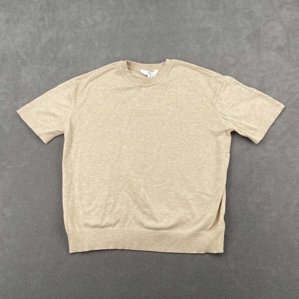 Time and Tru Sweater Womens Small 4-6 Beige Ribbed Hem Tight Knit‎ Short Sleeve